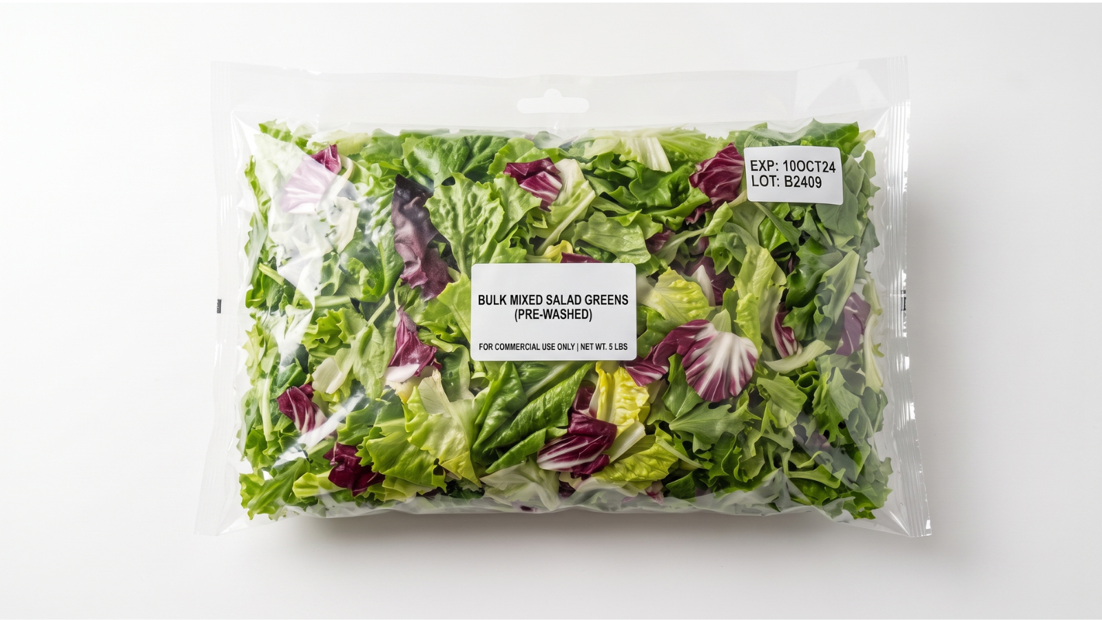 a bag of commercial lettuce on a white background